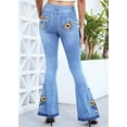 thumbnail image 4 of Womens Casual Stretch Mid Waist Embroidered Sunflower Bell Bottom Jeans, Sunflower , Large, 4 of 7