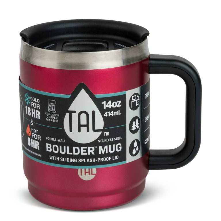 TAL Stainless Steel Boulder Coffee Mug 14oz, Bright Pink