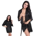 thumbnail image 4 of Fjuchai Women V-Neck Bathrobe Summer Silk Stain Pajamas Short Section Cardigan Robe for Female S-XXL, 4 of 9