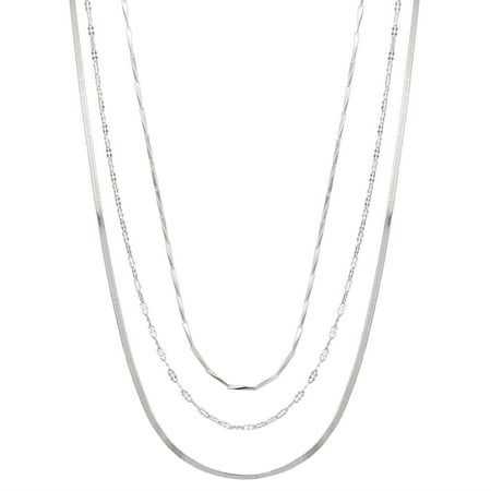 Believe by Brilliance Women's Fine Silver Plated Multi-Length Chain Set, 16+2", 18+2", 20+2" Extender