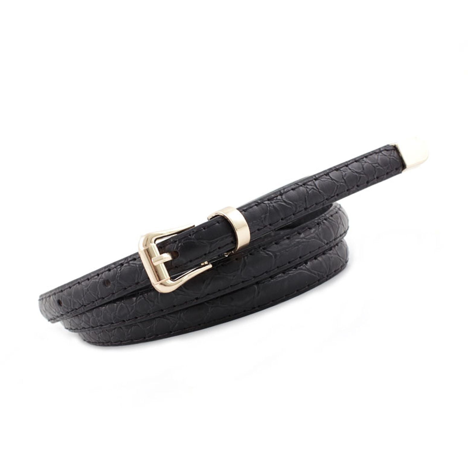 Women’s Faux Leather Black Thin Belt with Rhinestone Silver Tone Buckle Size M Dark Rhinestone Buckle on Black Tooled Leather Western Belt  main image 4