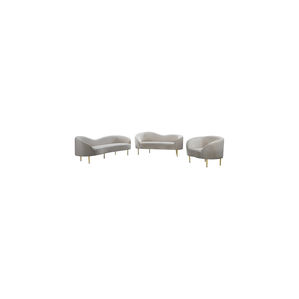 Meridian Furniture Ritz Contemporary Velvet Sofa in Cream