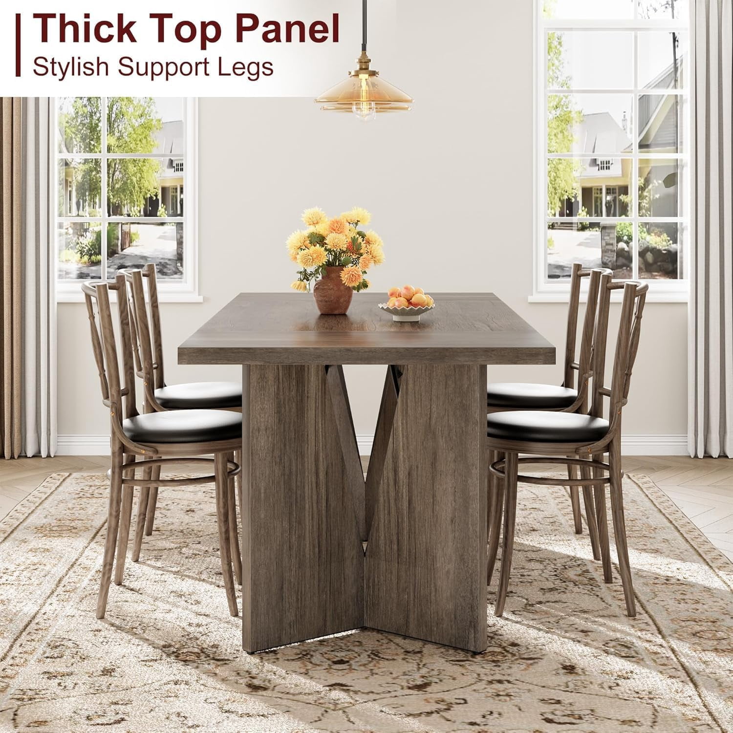 Senfot 71 Inch Rectangular Dining Table for 6 People, Long Wooden Dining Room Table,Farmhouse Tall Kitchen Table with Large Tabletop & Heavy Duty Legs for Kitchen,Dining Room & Living Room,Gray