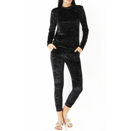 Juicy Velour Suit - 2Pcs Ladies Crushed Velvet Lounge Suit Sweatshirt Womens Lounge Wear Tracksuit