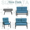 thumbnail image 2 of SOLAURA 5-Piece Outdoor Metal Furniture Set Patio Wrought Iron Conversation Set (Patio Swing Glider, 2 Patio Chairs, Loveseat with Coffee Table), Peacock Blue, 2 of 6