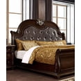 thumbnail image 3 of Traditional Formal 1pc Queen Size Leatherette Upholstery Panel Bed Brown Cherry Solid Wood Furniture, 3 of 7