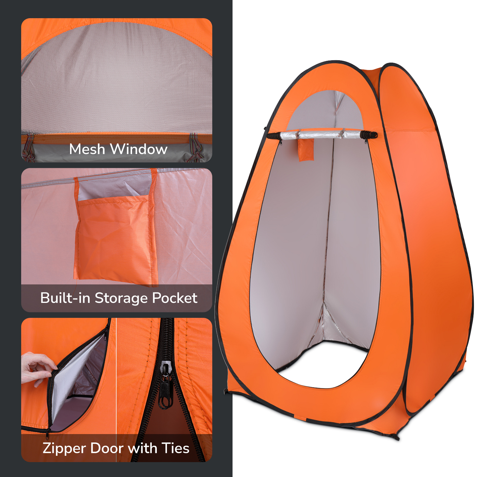 UBesGoo Automatic Pop Up Shower Tent Waterproof Oxford Fabric Orange - image 4 of 7