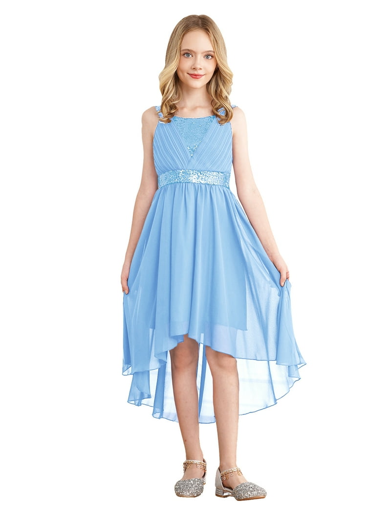 Yartina Flower Girl High Low Dress Kids Sleeveless Sparkly Sequins