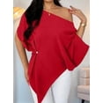 thumbnail image 5 of Women's Off Shoulder Asymmetrical Tops Dressy Dolman Sleeve Ruched Going Out Blouse Dress Top Red S, 5 of 9