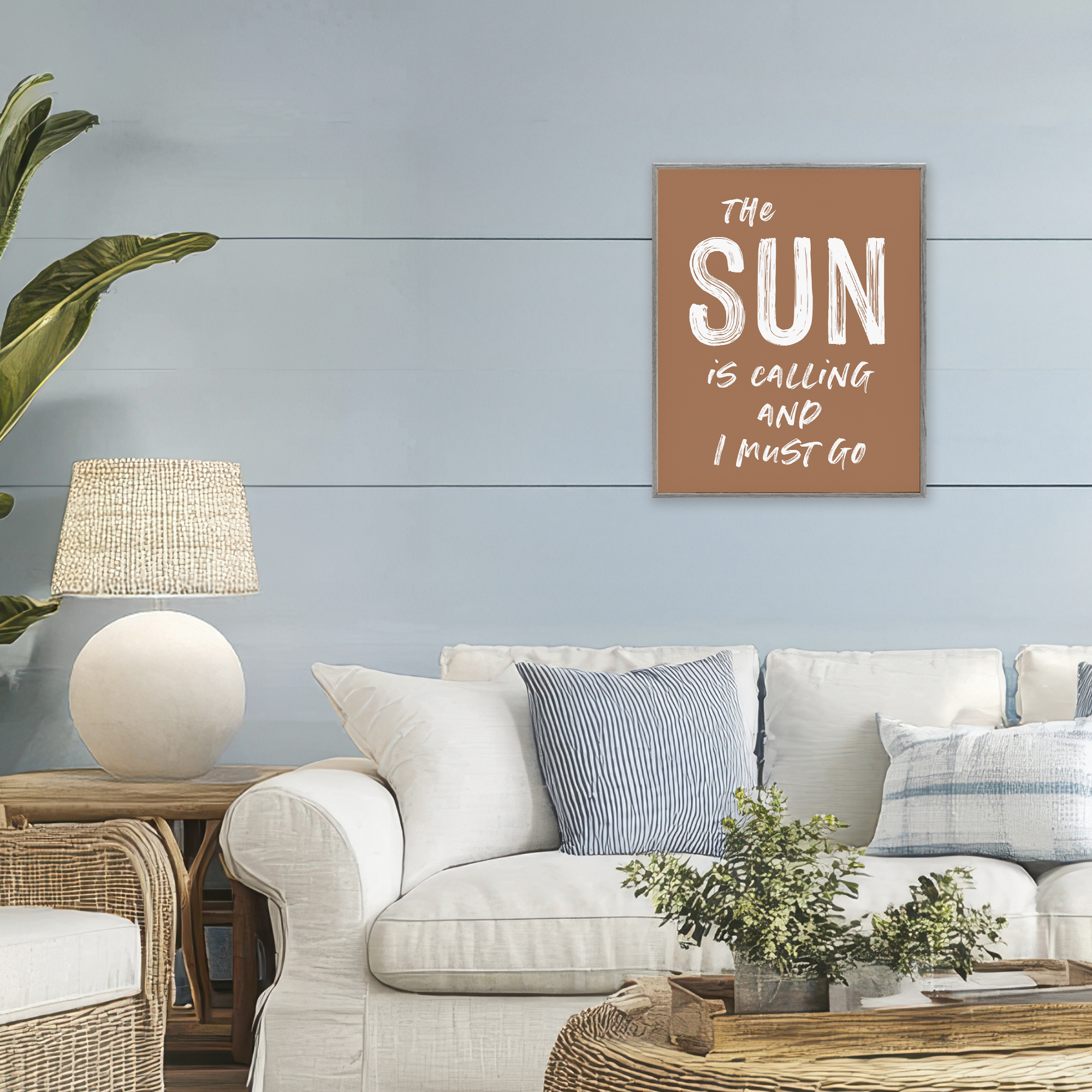 Sun Is Calling Must Go Gray Framed Giclee Art, design by Lettered and Lined