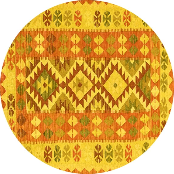 Ahgly Company Machine Washable Indoor Round Southwestern Yellow Country Area Rugs, 3' Round