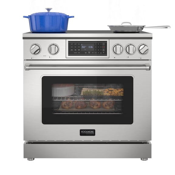 36" Professional Induction Oven Range With 11 Kw Polished Glass Ceramic Cooktop, 7.8 Kw True Convection Oven, 6 Cu. Ft. Capacity,  240 Volts, 50A,60HZ