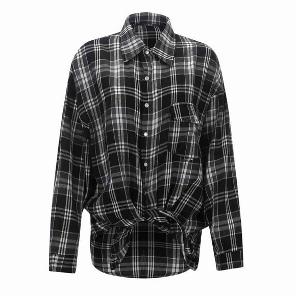 GPOECD Blouse à Col Manches Longues avec Poche pour Femmes Printemps Automne Tenue Décontractée Noir,P