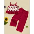 thumbnail image 5 of BemeyourBBs Vintage Toddler Baby Girls Summer 2 Piece Outfits Crocheted Flowers Fruit Ruffled Camisole Spaghetti Strap Tank Cami Top and Elastic Wide Leg Pants Set, 5 of 8