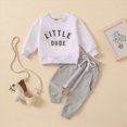 thumbnail image 2 of TOWED22 Toddler Boys Soft Clothes 2 Piece Set Long Sleeve Printed Crewneck Tee Elastic Waist Sweatpants Fall Winter Outfits(White,12-18 M), 2 of 9