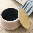 thumbnail image 4 of Modern Round Storage Ottoman with Wooden Lid, Circle Ottoman Handmade Coffee End Table & Footstool for Living Room, Pink, 4 of 9
