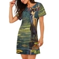 thumbnail image 2 of Zufioo Peaceful Deer Lily Pond Print Women's Nightgown, Round Neck Short-sleeved Pajamas, Home Wear Suitable for Home and Outing, 2 of 6
