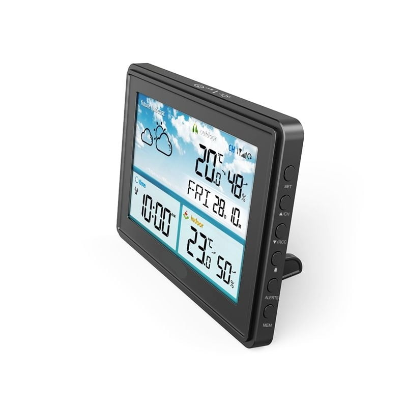 Wireless Color Weather Station with Custom Alerts, Atomic Self-Setting Clock - WHITE