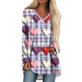 thumbnail image 2 of yuCgh Women's Casual Valentine's Day Print V-Neck Long Sleeve T-Shirt, Mid Length Loose Top, Fashion Holiday Themed Blouse for Ladies,Purple 3XL, 2 of 6
