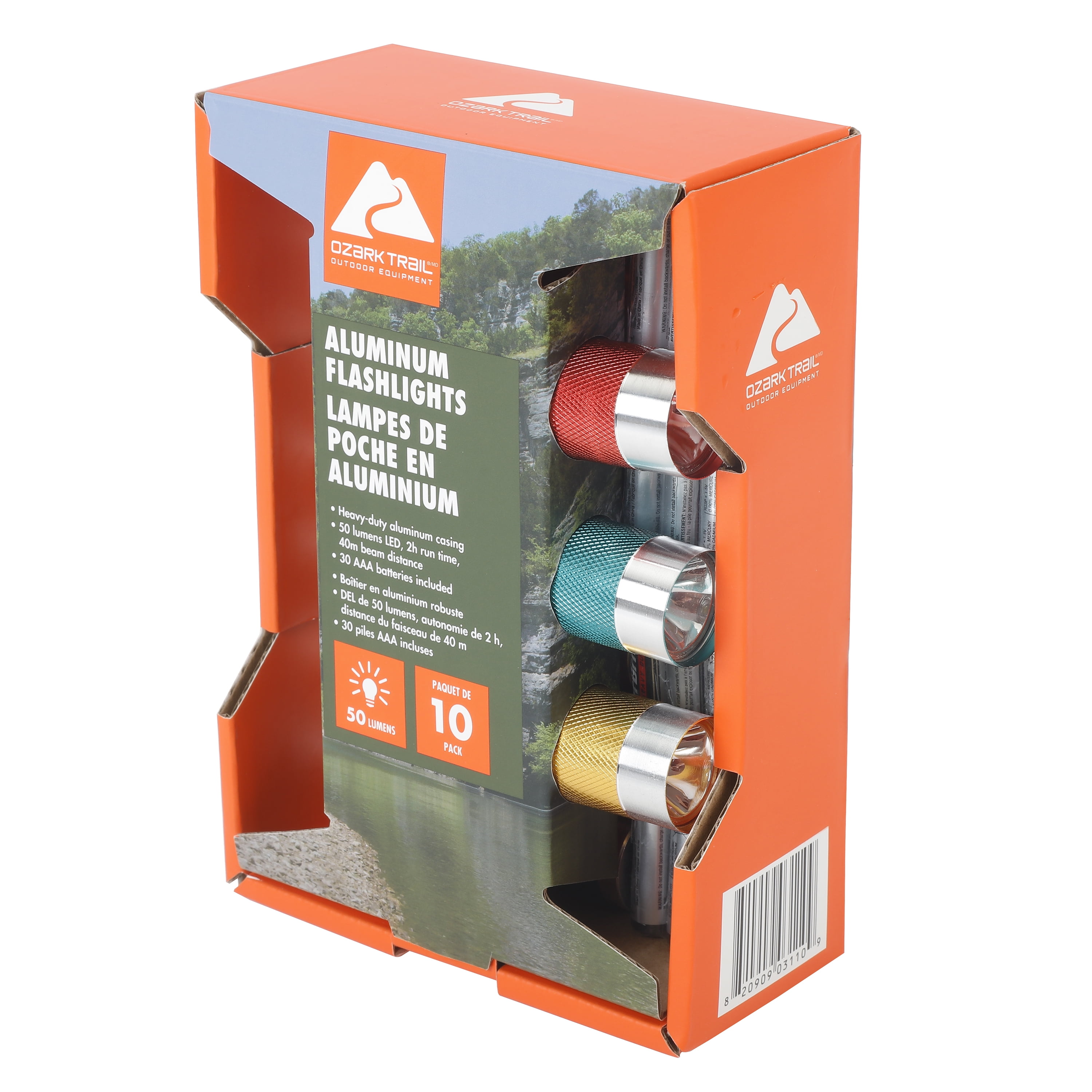 Lot de 10 lampes de poche DEL Ozark Trail, 50 lumens, multicolores, compactes, pour le camping et les urgences