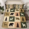 thumbnail image 2 of Feelyou Rustic Farmhouse Bear Queen Sheet Sets, Reindeer Moose Wildlife Flat Sheet, Olive Drab Square Plaid Queen Fitted Sheet, Breathable Home Decor, 4-Piece, 2 of 7