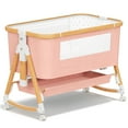 thumbnail image 6 of KORIMEFA 3-in-1 Bedside Cribs with 6 Height Adjustable, Easy Folding, Portable, Storage Basket and Wheels, Pink, 6 of 11