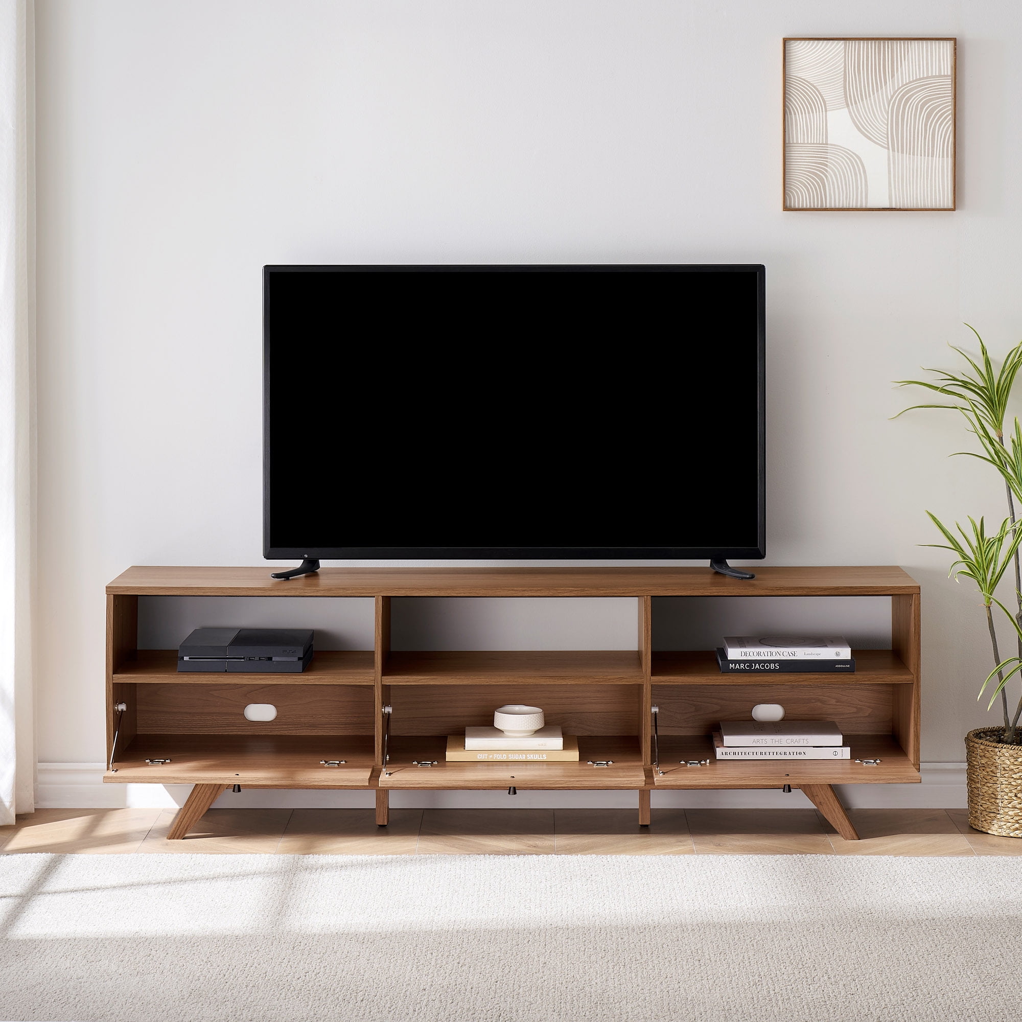 Walker Edison Mid-Century Modern Storage TV Stand for TVs up to 80”, Mocha