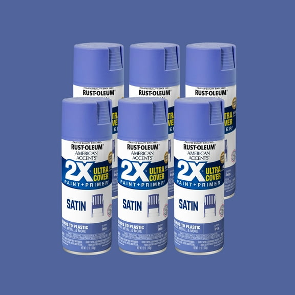 6 Pack, Iris, Rust-Oleum American Accents 2X Ultra Cover Satin Spray Paint-383197, 12 oz