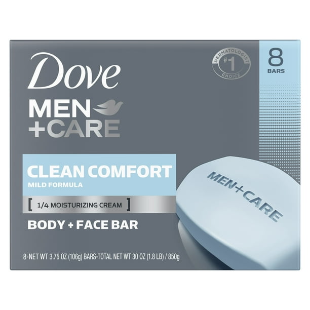 Dove Men+Care Body and Face Bar, Clean Comfort, 3.75 oz, 8 Bars