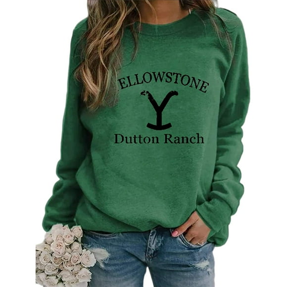 Chemises Imprimées Ranch Dutton Yellowstone pour Femmes Col Rond Manches Longues Chandails en Molleton