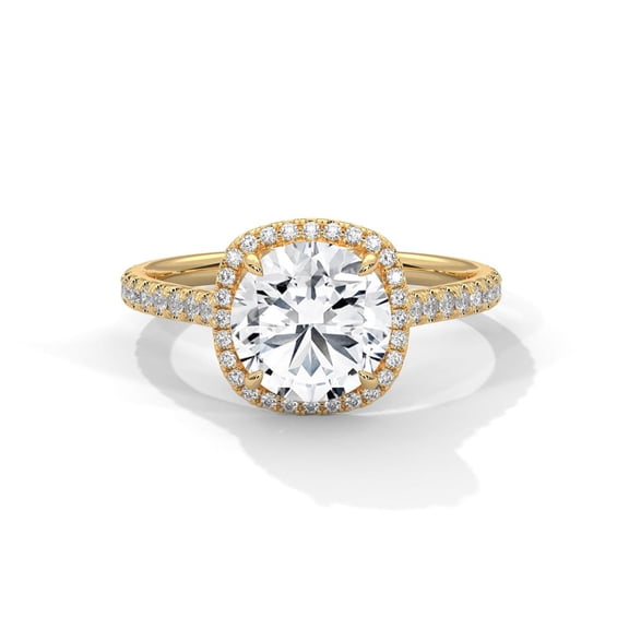 Moissanite Engagement Ring - Bridal Ring - Round Cut Ring - 18k Yellow Gold Over Silver