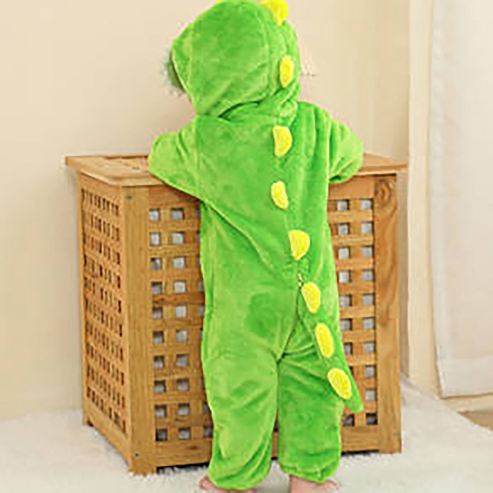 WOYY Toddler Boys Dinosaur Romper Soft Flannel Hooded Jumpsuit Zipper Onesies, Sizes 2-3T