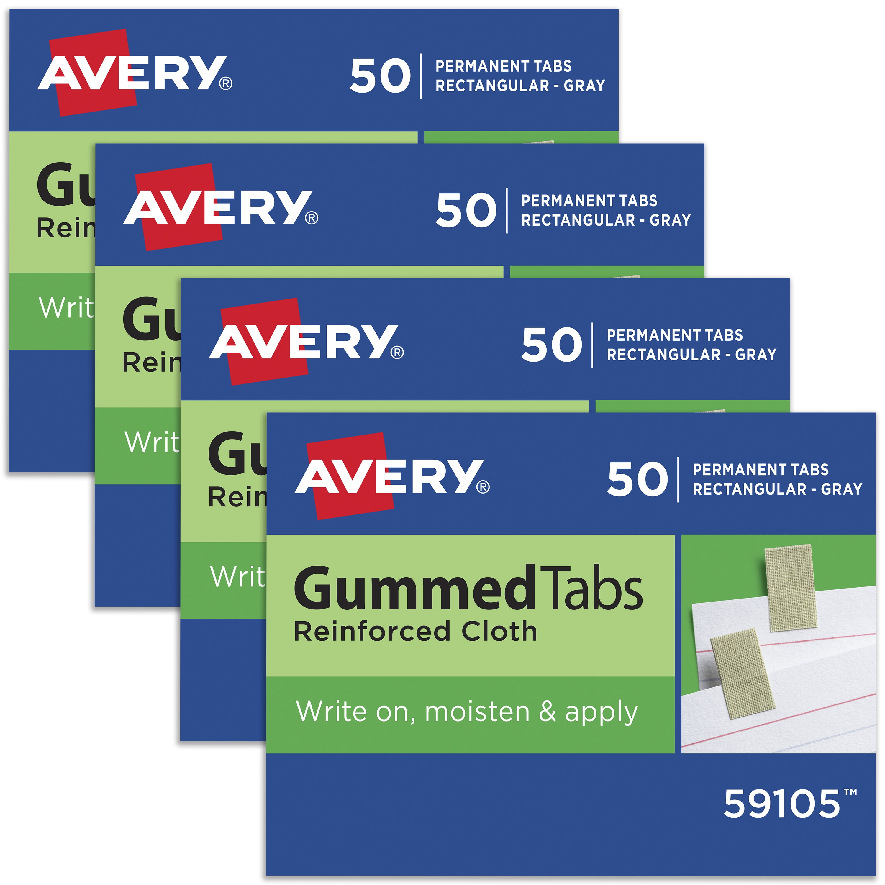 1/2-Inch Ext Gray Cloth Avery 59106 Gummed Index Tabs 50/PK 1-Inch x13/16-Inch 