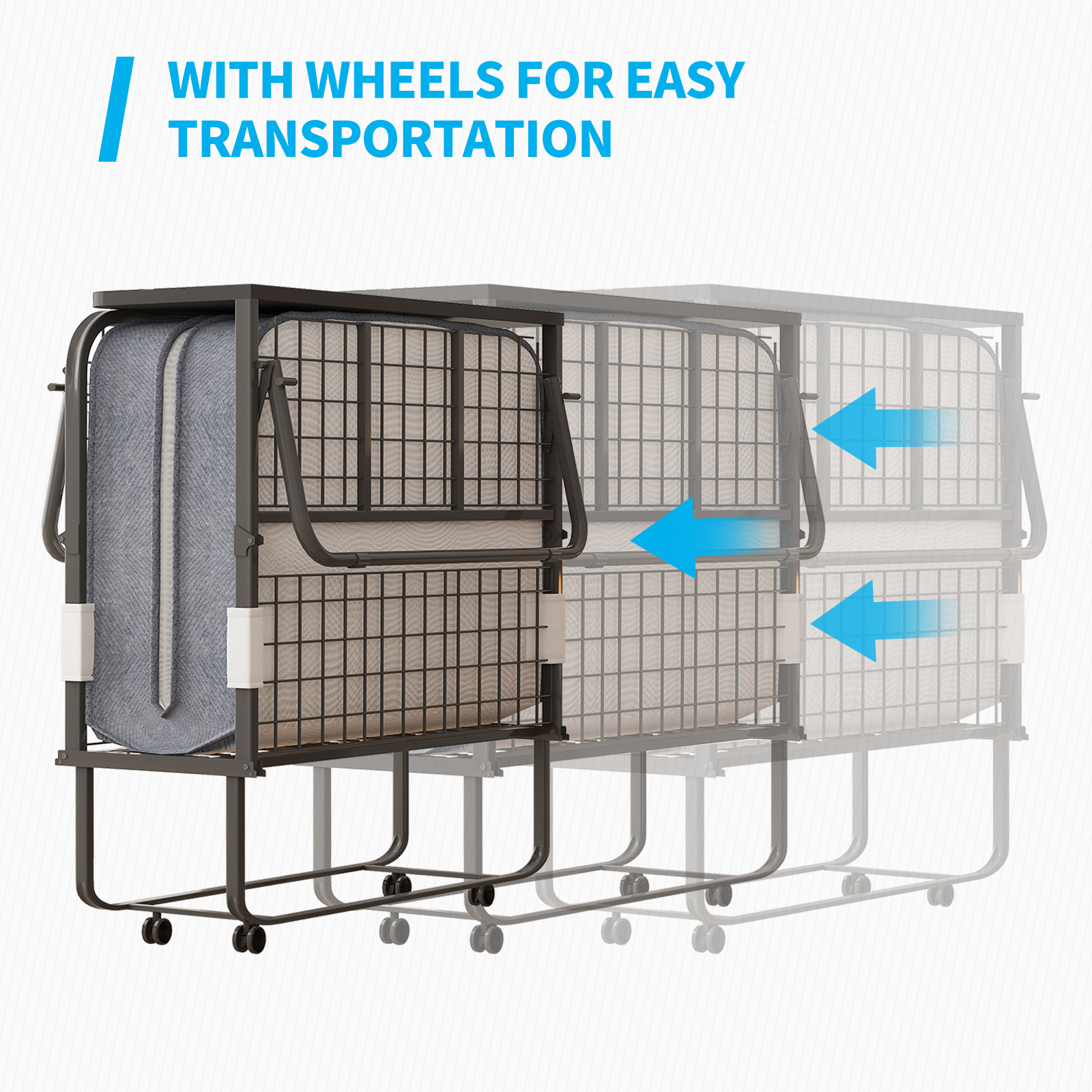 Mjkone Folding Bed with Mattress, Fold Up Bed for Small Space, Foldable Bed with Lockable Wheels