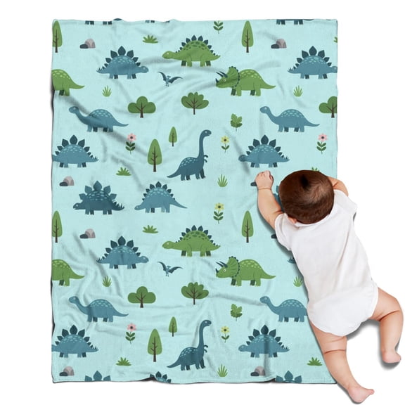 LightBlue Cartoon Dinosaurs NatureElements Pattern Blanket,Comfortable Soft Flannel Throw Blanket,All Season,Warm Lightweight Blankets for Sofa Bed Couch Living Room Chair,30"x40"