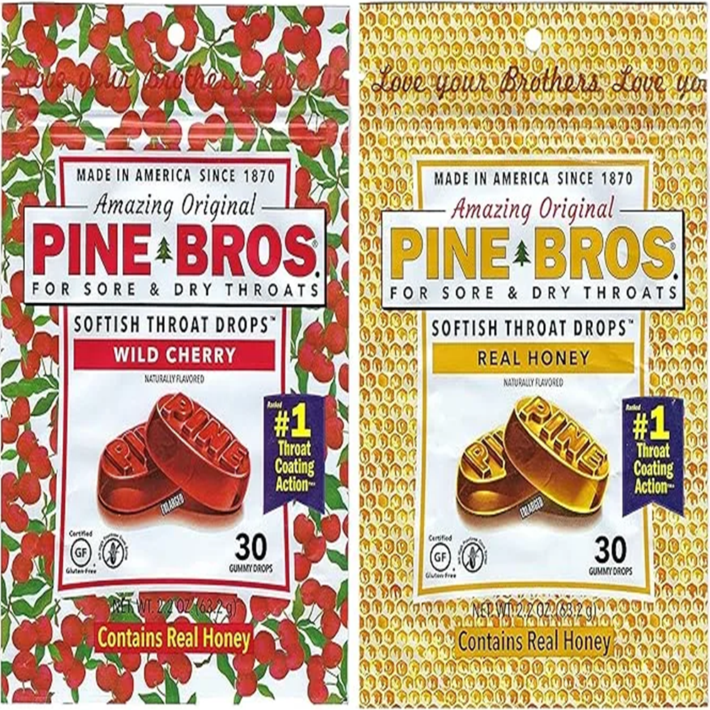 Pine Bros Throat Drops, Honey & Wild Cherry Flavor, Soft Lozenges, 12 Count
