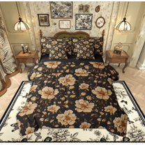 Feelyou Rustic Farmhouse Floral Bedding Comforter Set 7 Pieces, Retro French Style Full Bedding Set, Romantic Garden Flower Reversible Fitted Sheet Flat Sheet, Luxury Bedroom Decor
