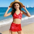 thumbnail image 3 of Conjunto de Pantalones Cortos para Bebés Niños Estilo de Falda de Impresión de Verano Batik Traje de Baño de Tres Piezas Niñas Empalme Desgaste de Playa con Sombrero Niño Pequeño, 3 of 6