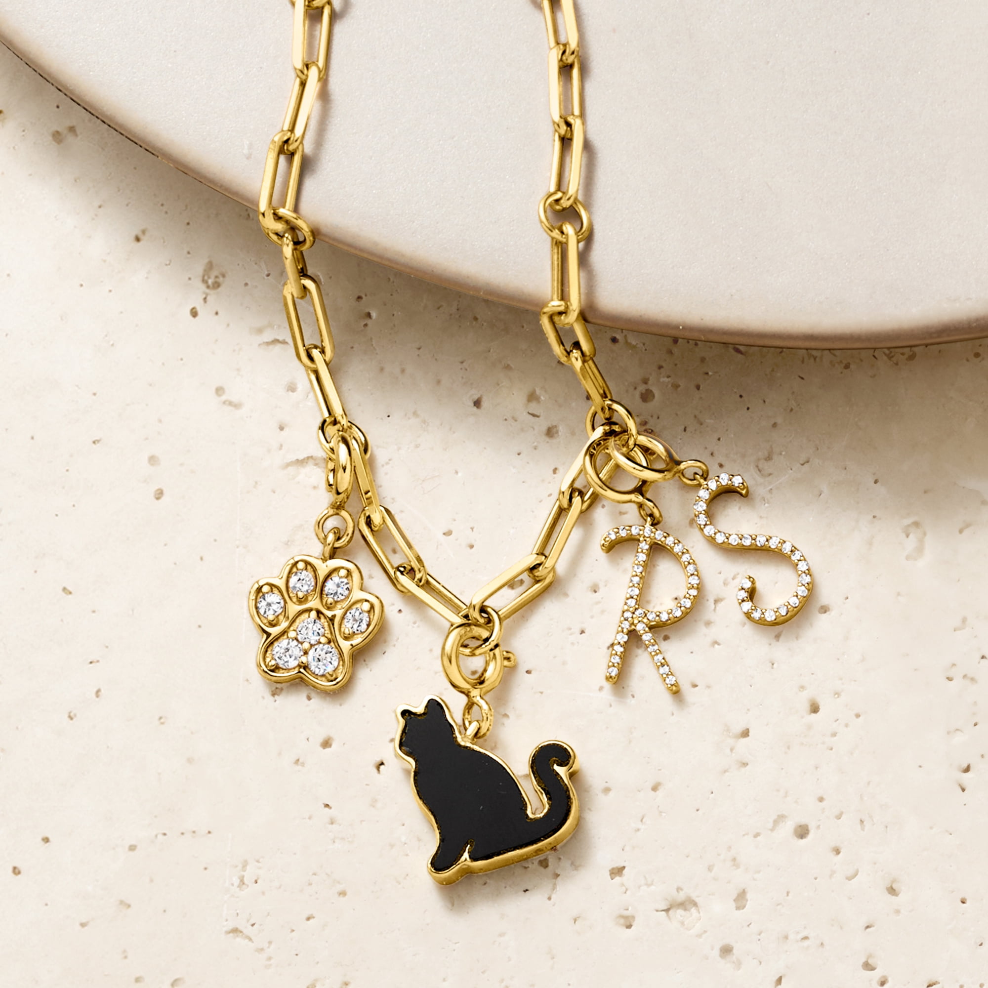 Ross-Simons Onyx Cat Charm in 18kt Gold Over Sterling, Women's, Adult