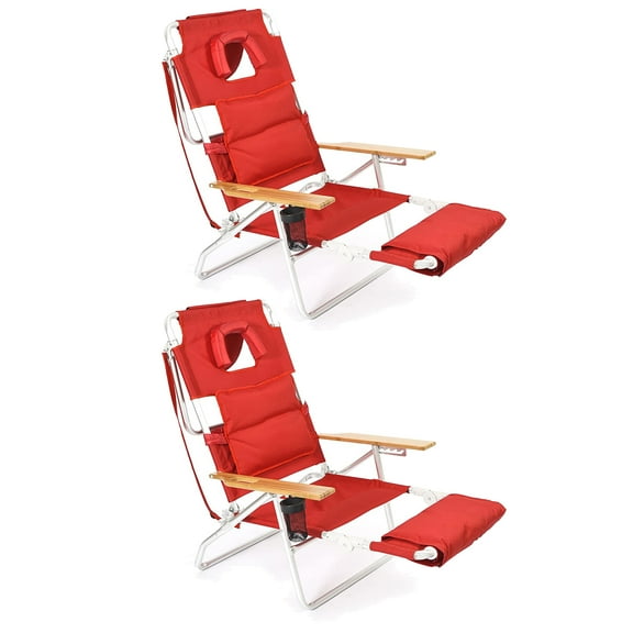 Ostrich Deluxe 3N1 Padded Sports Chair with Footrest, Red (2 Pack)