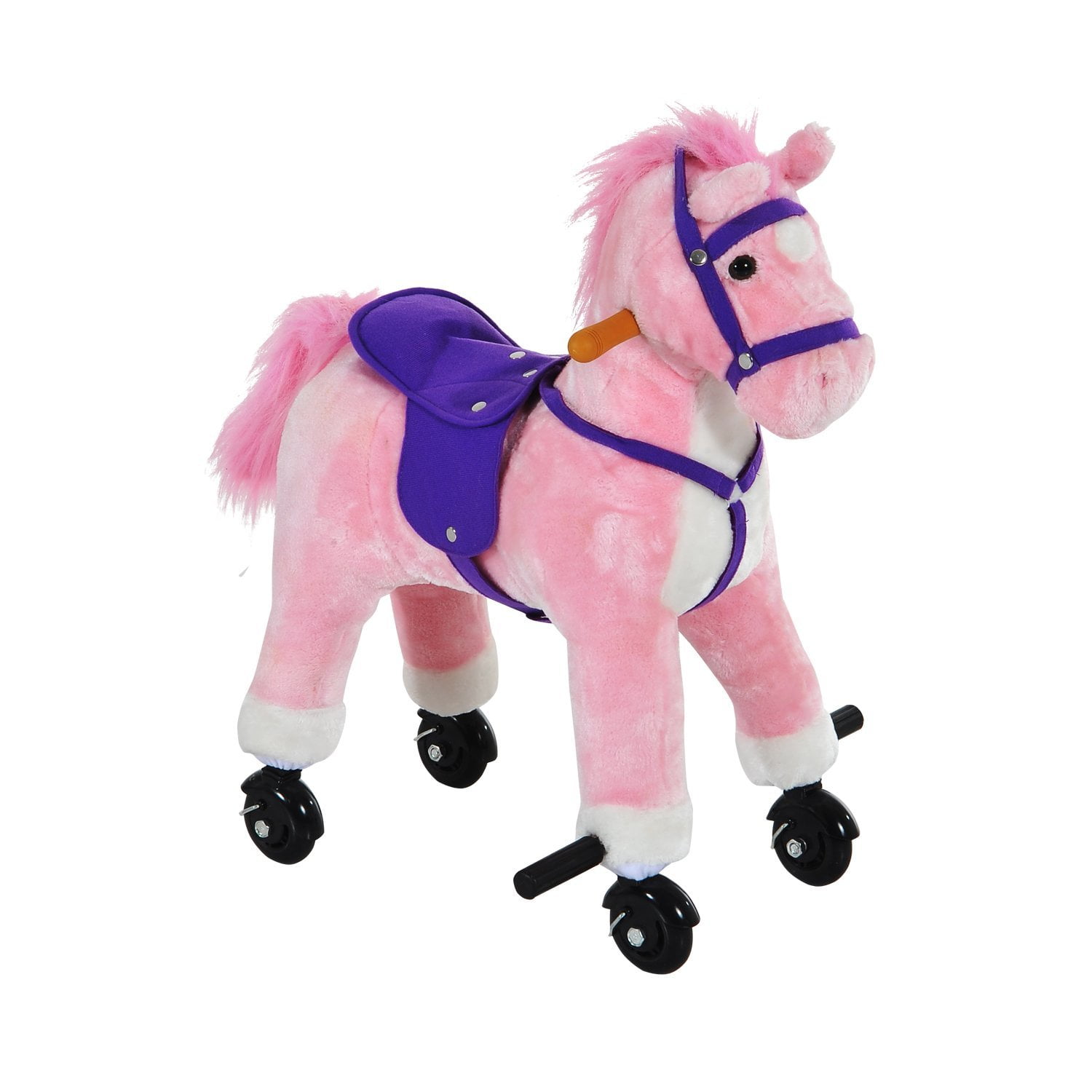 Qaba Kids Interactive Plush Mechanical Walking Ride On Horse Toy with Wheels - Walmart.com