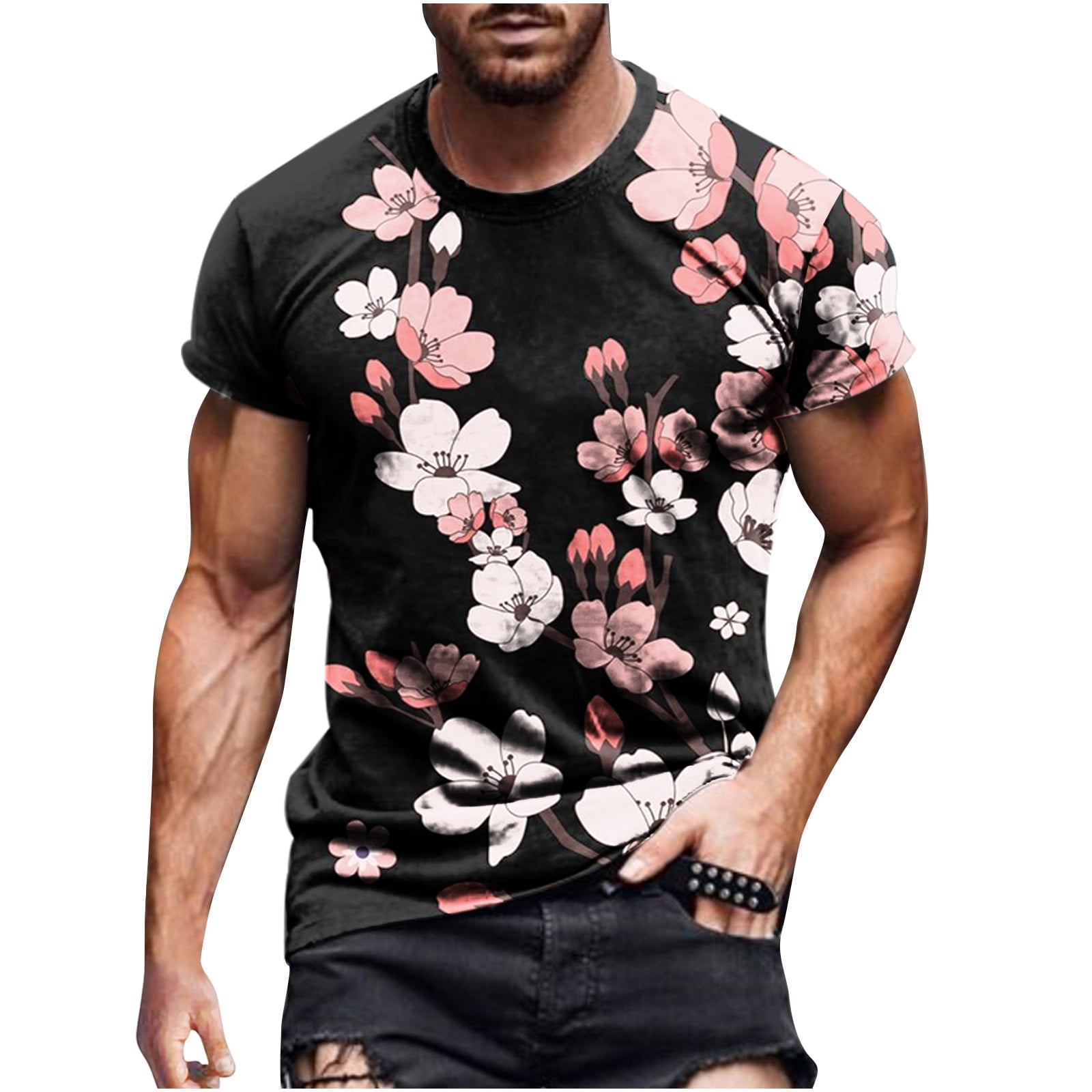 amidoa T Shirts for Men Graphic Big and Tall Casual Short Sleeve Flower  Print Boho Summer Tees Stylish Slim Sport Shirt 