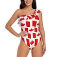 thumbnail image 2 of Yiaed Canada Print Women One Piece Swimsuits Tummy Control One Shoulder Bathing Suits Pattern Ruffle Swimwear-Medium, 2 of 8