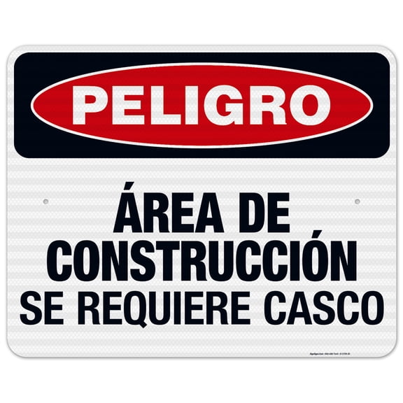 Construction Area Hard Hat Required Spanish Sign, OSHA Danger Sign, 24x30 Reflective Aluminum EGP