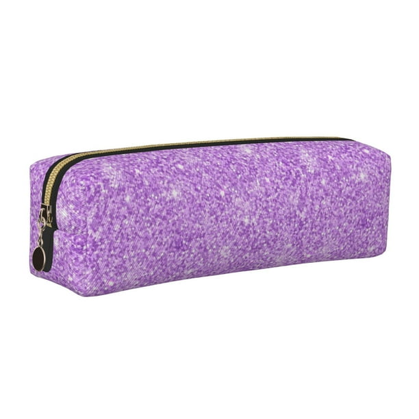 Easygdp Lilac Glittering para Estuche de Lápices de Cuero, Estuche de Papelería de Cuero, Estuche de Gran Capacidad con Cremallera