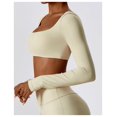 thumbnail image 4 of Tops cortos de yoga for mujer, camiseta de manga larga con cuello cuadrado, camisetas básicas elásticas ajustadas, camisetas deportivas for ejercicio al aire libre y gimnasio, 4 of 7