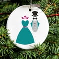 thumbnail image 2 of DistinctInk Hanging Ceramic Christmas Ornament - Bride & Groom Wedding Attire - Gold String, 2-3/4 inch Diameter, 2 of 2