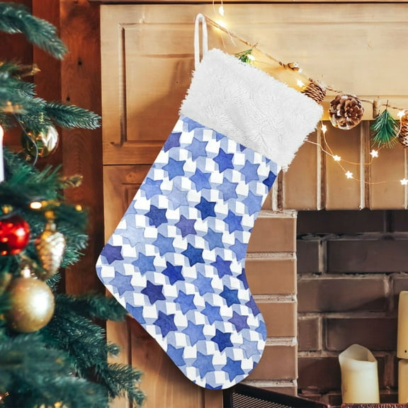 RMDQTR Christmas Stockings for Xmas Gifts - Large Size Festive Holiday Decor for Family Navy Blue Stars