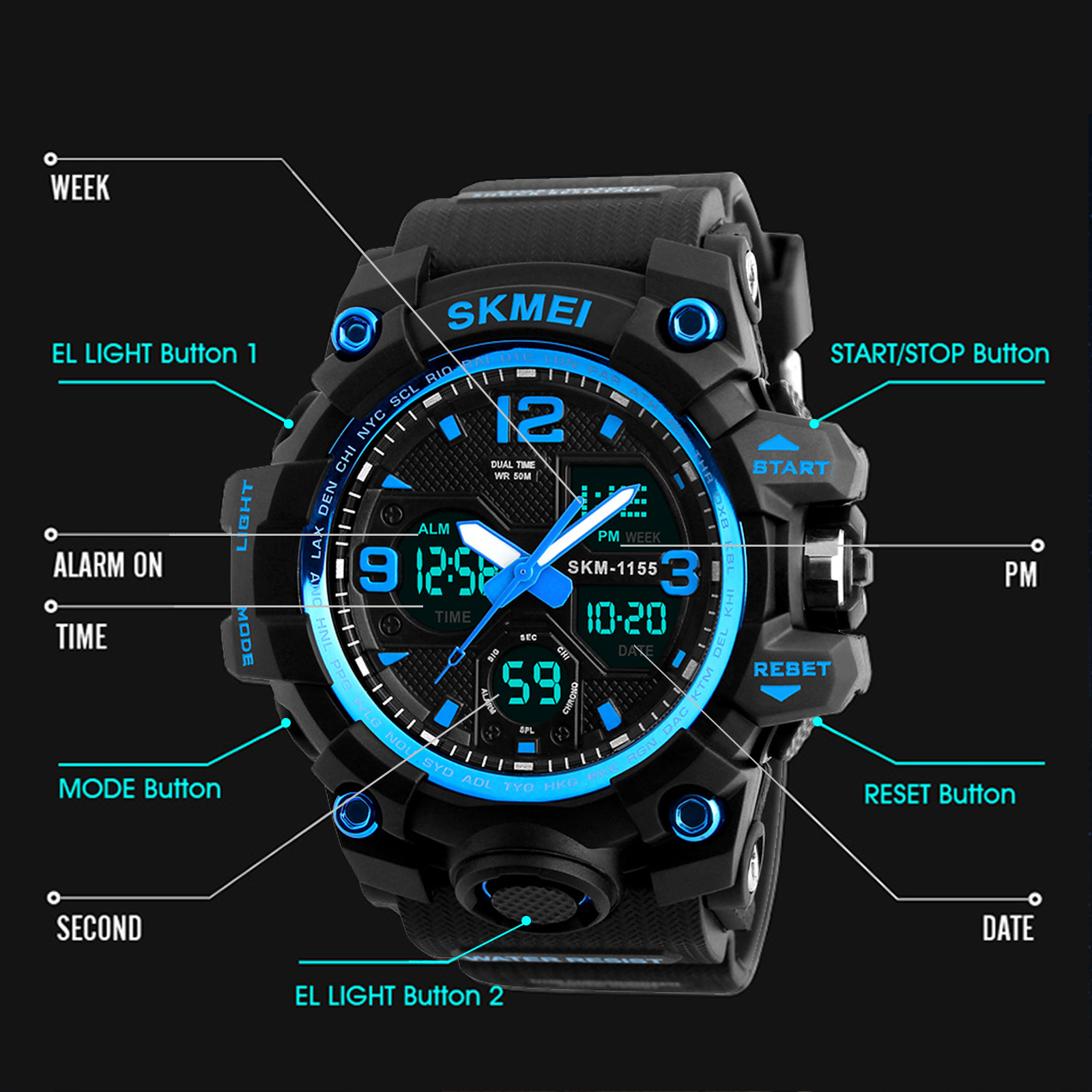 SKMEI Men's Digital Sports Watch Waterproof Blue photo 5