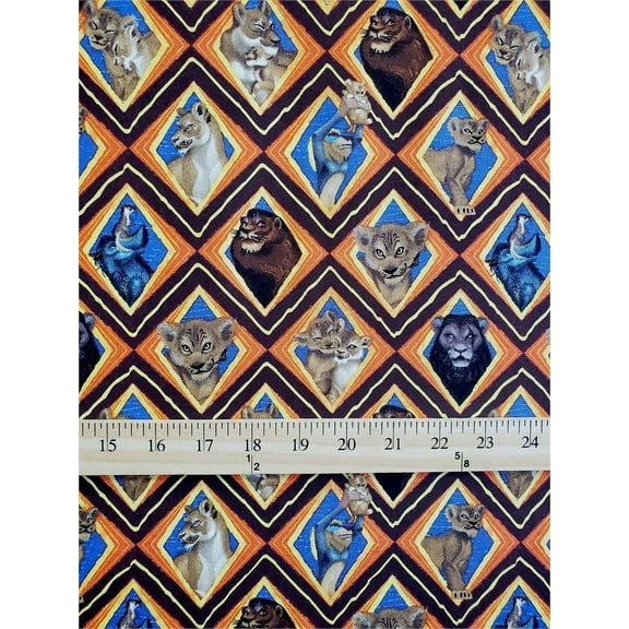 100% Cotton Fabric "Disney's Lion King, Characters in Diamond Frames" Print/ SBY